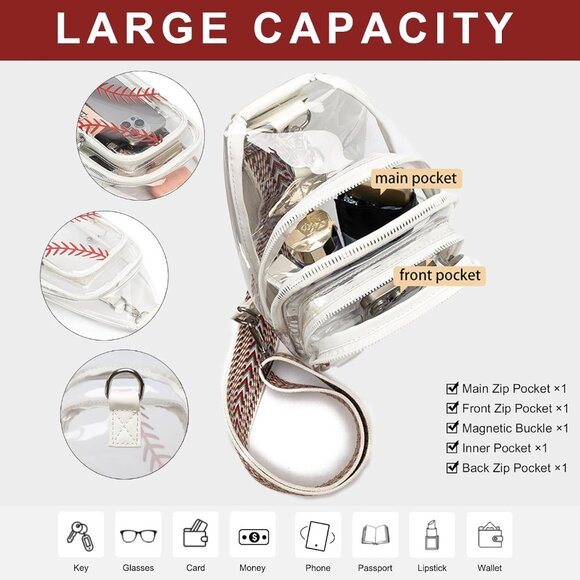 Clear Baseball Bag for Stadium Events Water Resistant Sling Crossbody Purse - Picture 5 of 5